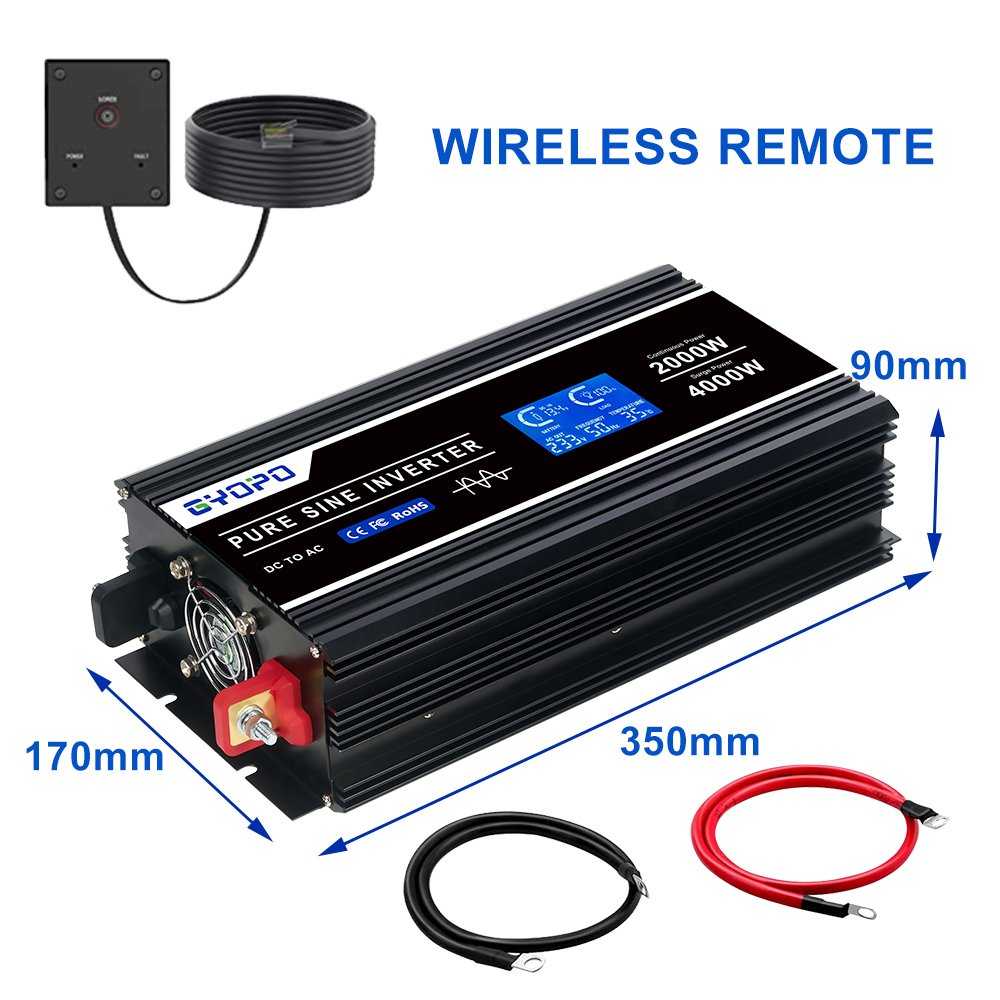 Gyopo Custom Car Power Inverters 2kw 12v 24v 48v to 110v 220v Off Grid Pure Sine Wave Inverter for Car