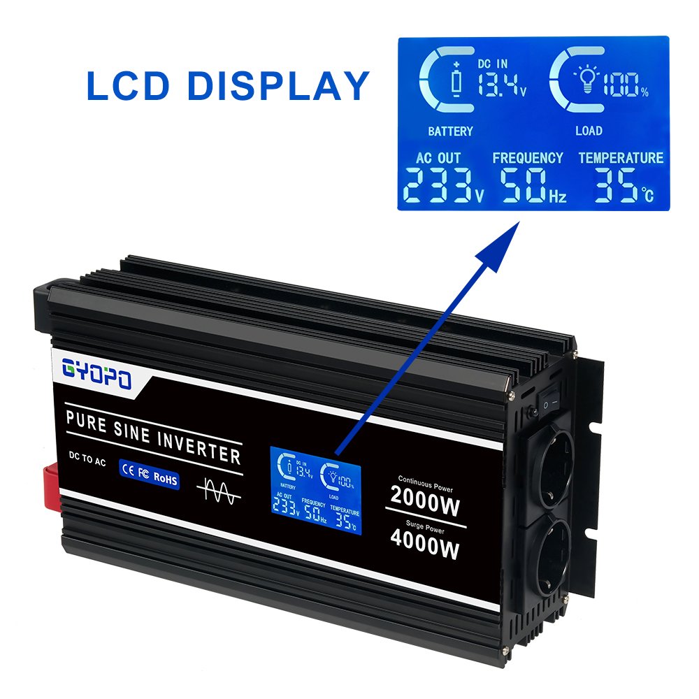 Gyopo Custom Car Power Inverters 2kw 12v 24v 48v to 110v 220v Off Grid Pure Sine Wave Inverter for Car
