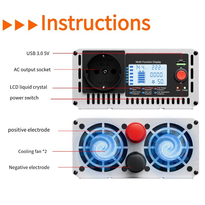 HOULI pure sine wave on grid solar inverter 5000w 3000w 12v 4000w us inverter and converter 24v 48v