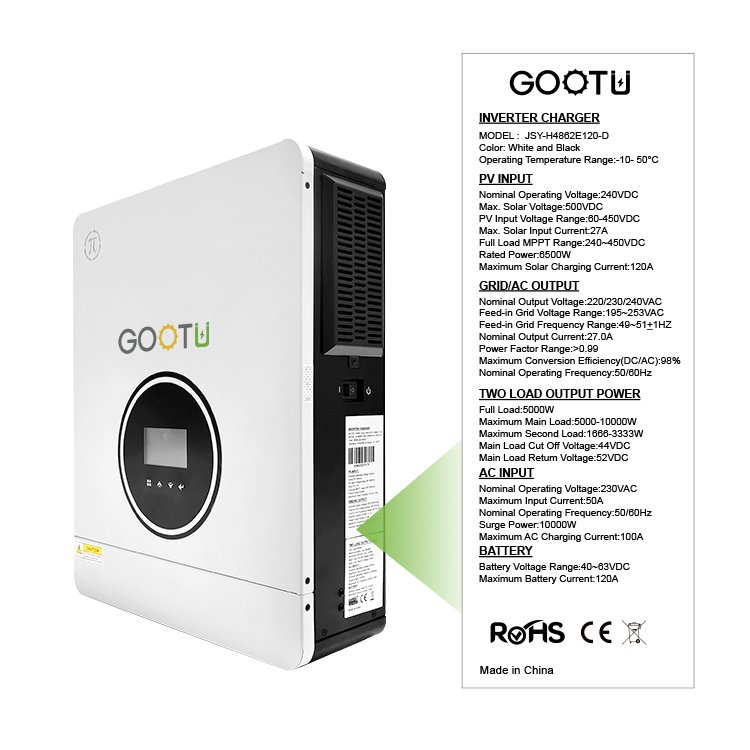 GOOTU EU Warehouse Dual Output 120A MPPT Control 6.2KW Solar Inverter Max 6200W Input PV Inverter