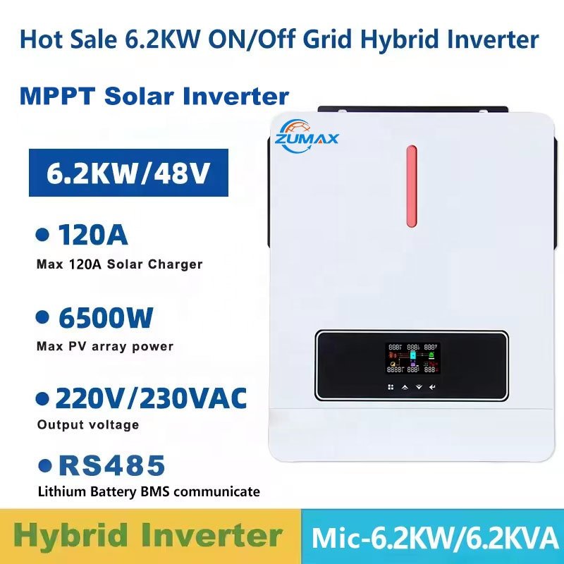  4.2kw 6.2KWA zumax mppt solar hybrid inverter 6.2kw hybrid solar inverter