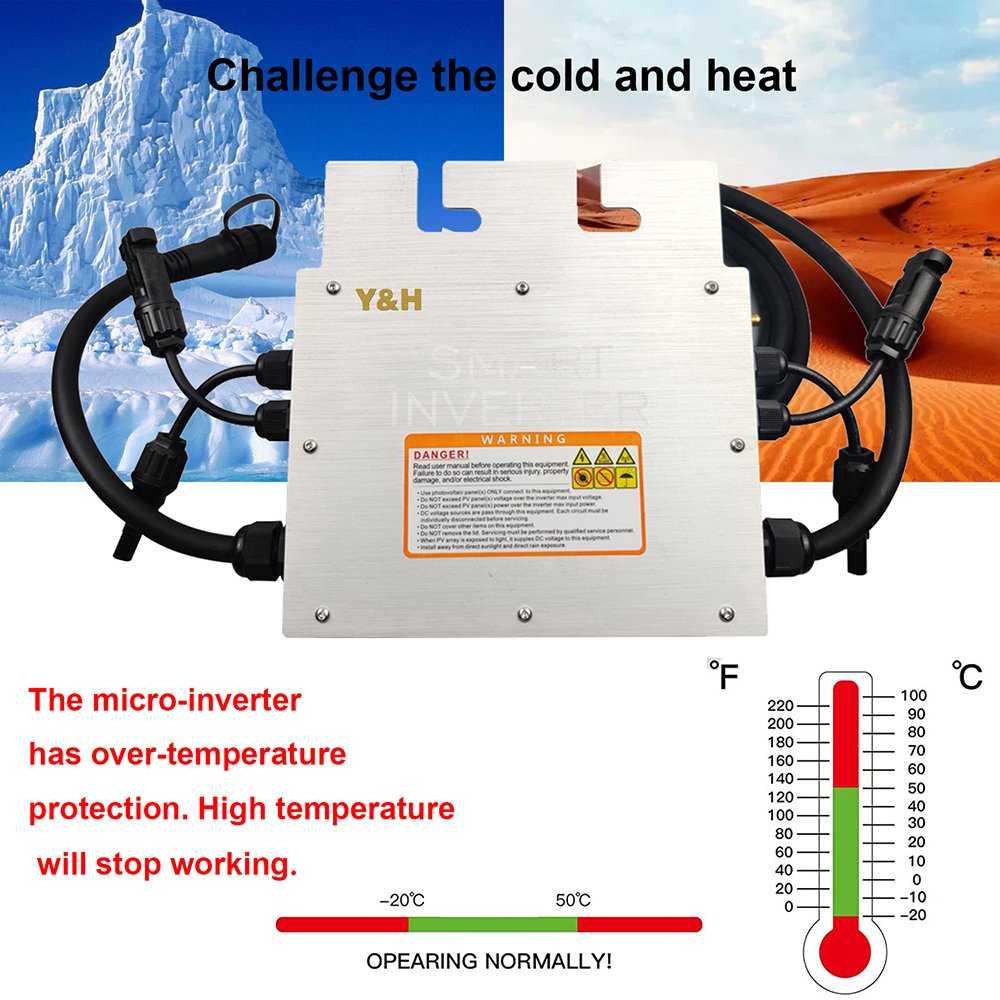 Y&H 1000W Grid Tie Micro Inverter with WIFI Communication Waterproof MPPT Stackable DC30-60V Solar Input AC110V/220V Auto