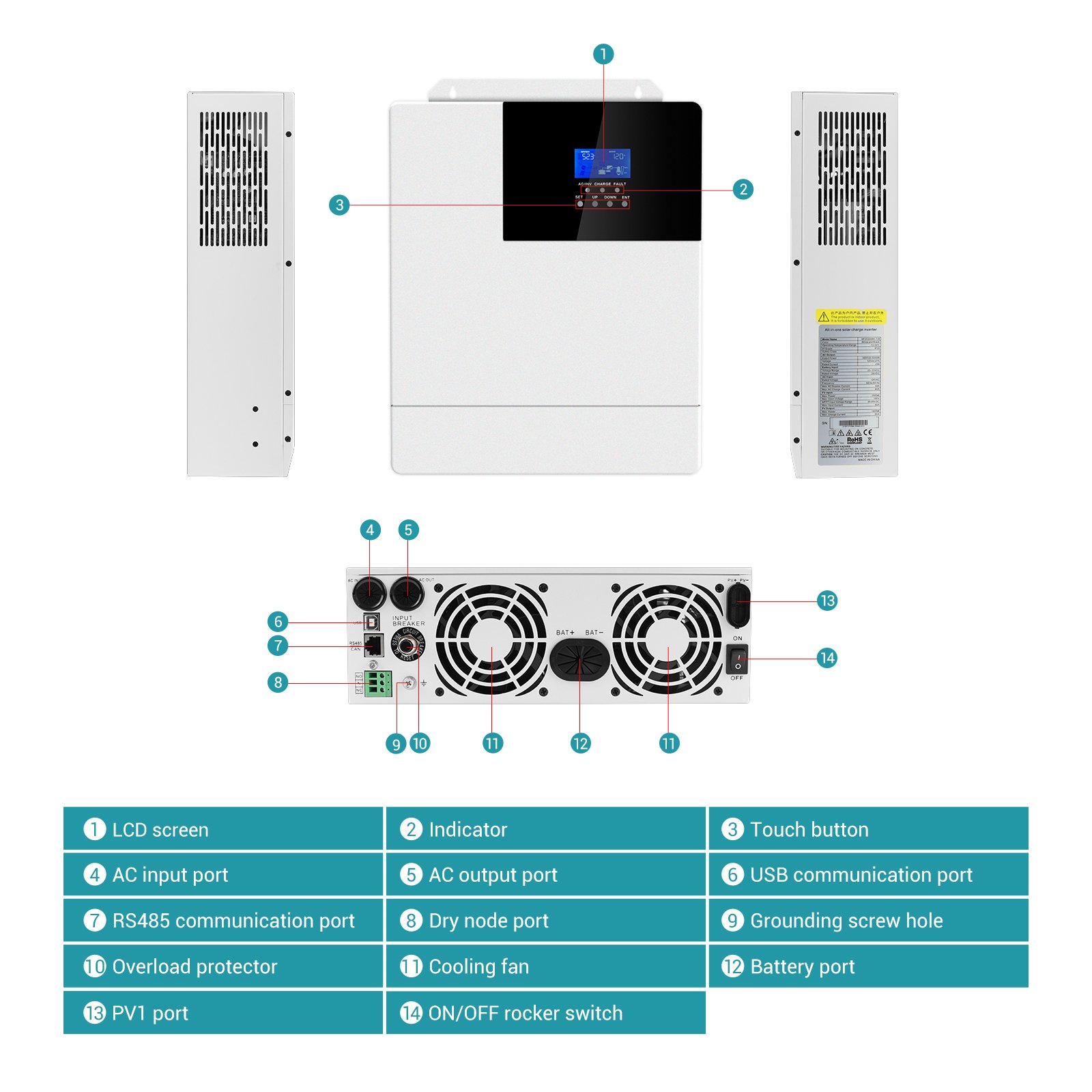 Solar Off Grid Inverter 5KW 48V MPPT Single Phase 110V 120V 220V Inversor 5000W HF4850U80-H SRHF4850S80-H