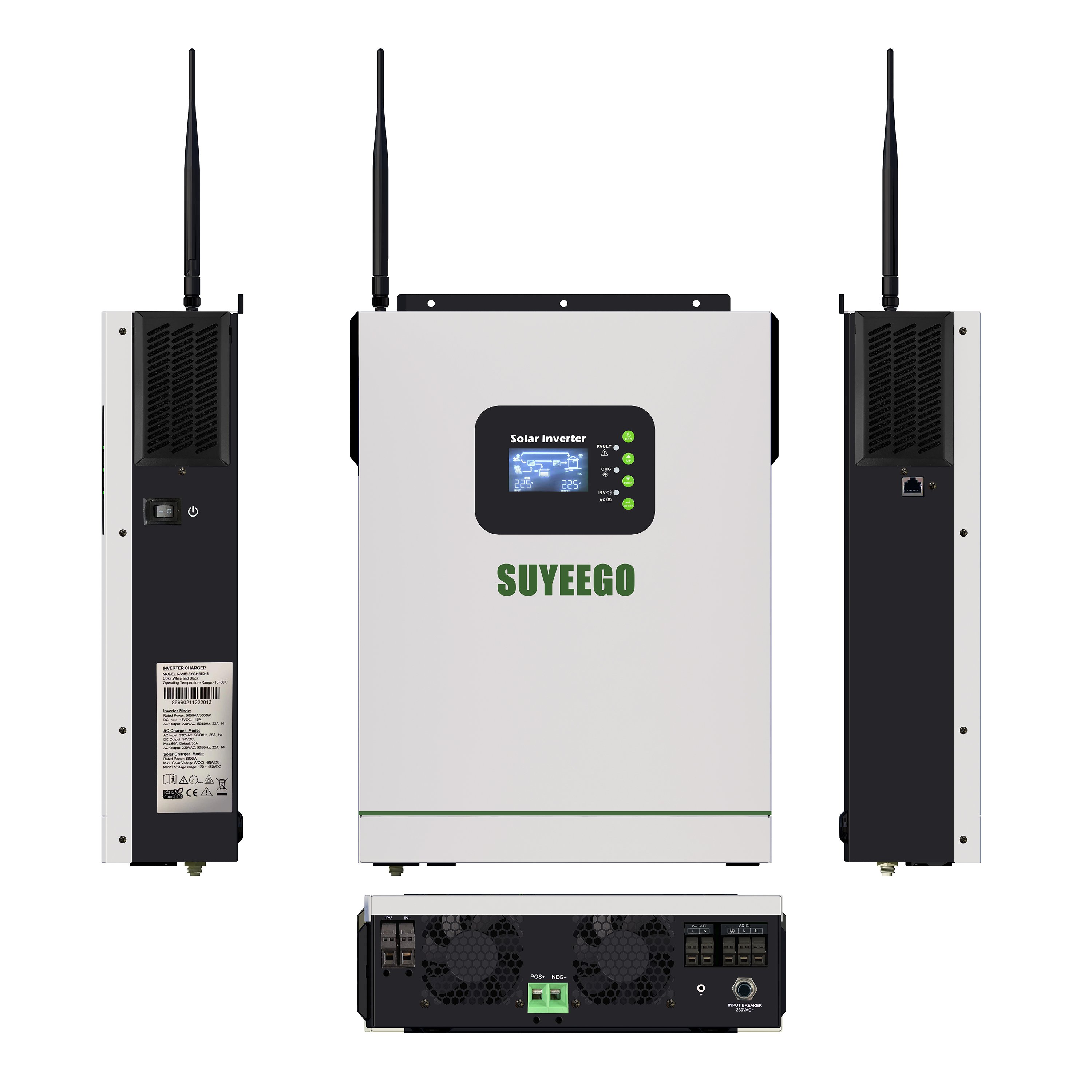 SUYEEGO 3kw 5kw 8kw 10kw pure sine wave 12V 24V 48V dc to 230V 220V ac power inverter off grid mppt hybrid solar Inverter wifi