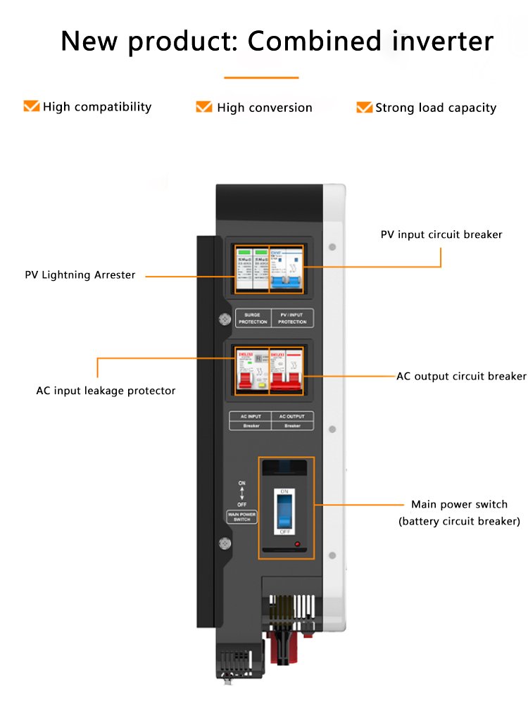Hybrid Solar inverter 6.2kw Off-Grid Solar inverters With Mppt Solar Charge Controller and circuit protector