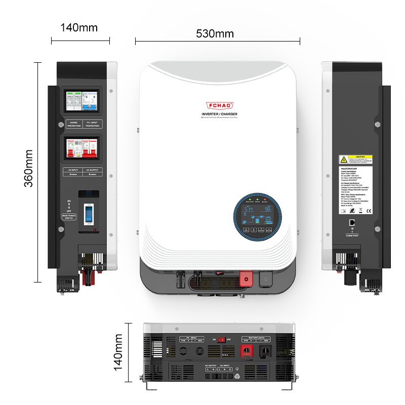Hybrid Solar inverter 6.2kw Off-Grid Solar inverters With Mppt Solar Charge Controller and circuit protector