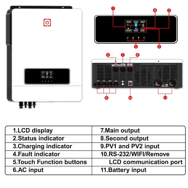 3Kw 5Kw 8Kw 10Kw Off-Grid Invertor 24V 48V Hybrid Solar Inverter Pure Sine Wave Solar Inverters with MPPT