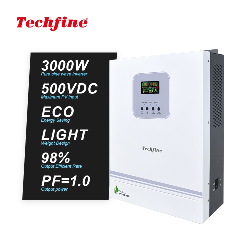 Techfine 3KVA 3kw 24V Solar Inverter single phase 500vdc Off Grid with 100A MPPT for home system light weight