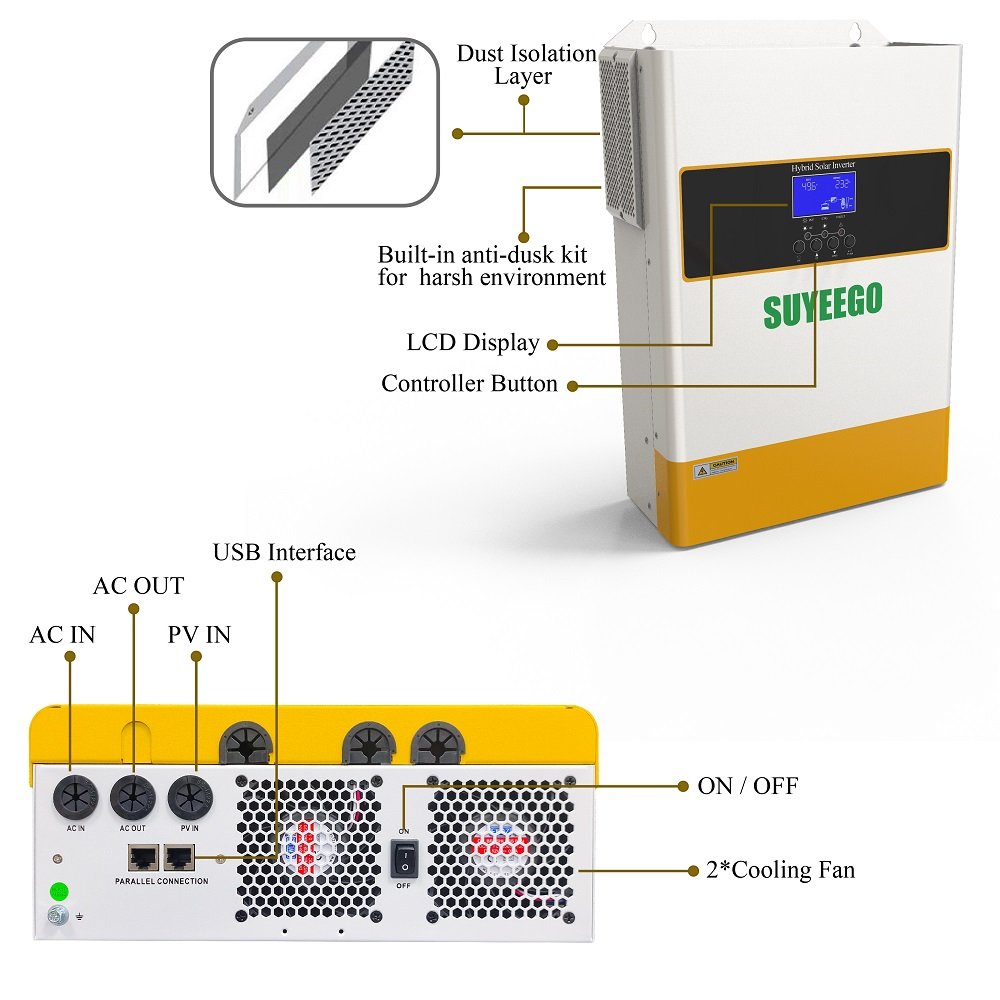 SUYEEGO 48V 6.2KW Parallel 12units three phase Built-in MPPT 120A Parallel Hybrid Solar Inverter