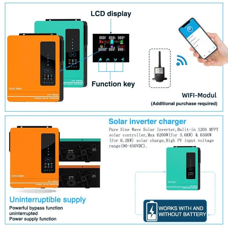 4.2kw 230vac Hybrid Solar Inverter 6.2kw Solar Charge Controller Inverter 48V 24V MPPT Pure Sine Wave Solar Inverter