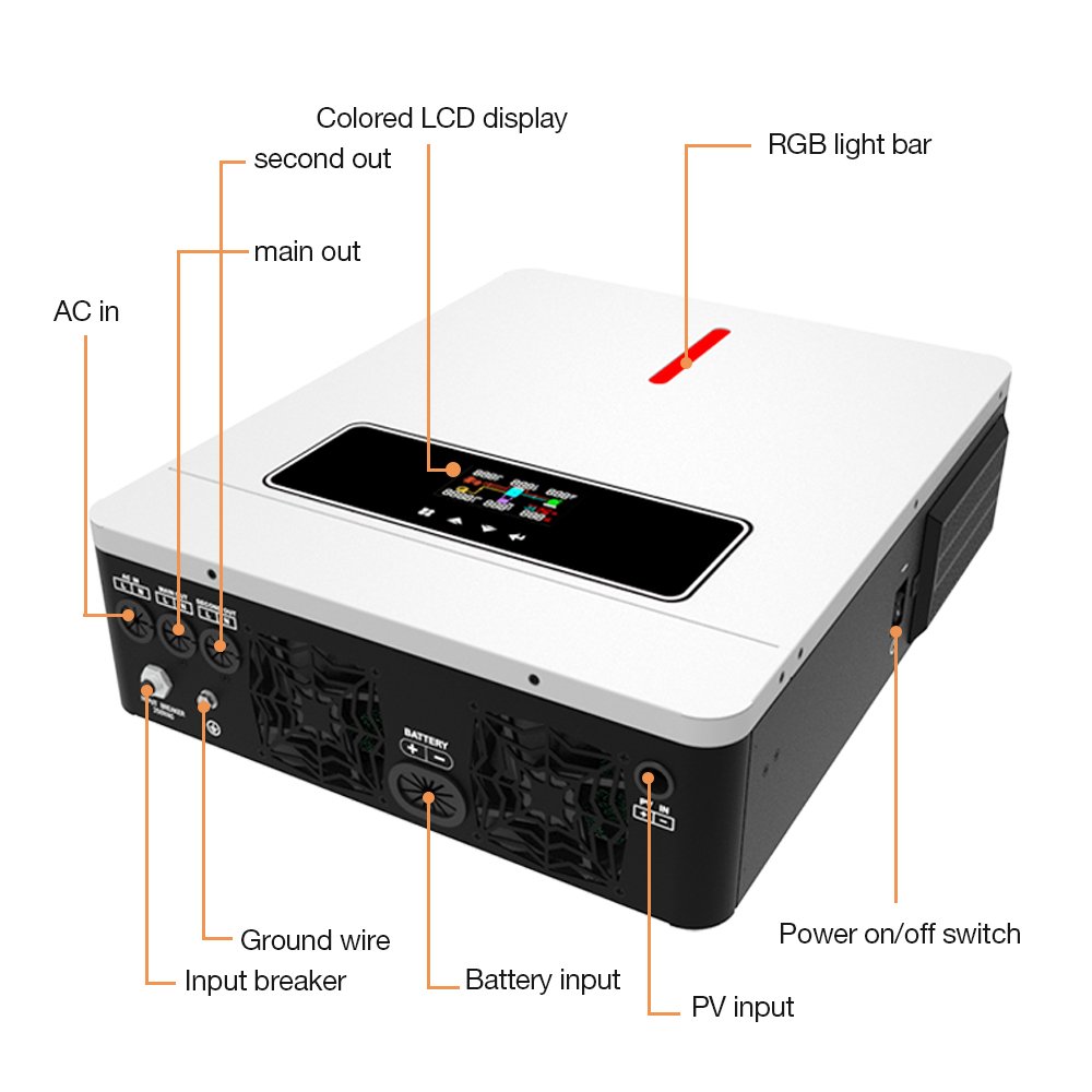 4KW 6KW 7KW 8KW 10KW Smart Dual Output On Off Grid Inverter 24V 48V Pure Sine Wave Hybrid Solar Inverter With MPPT Controller