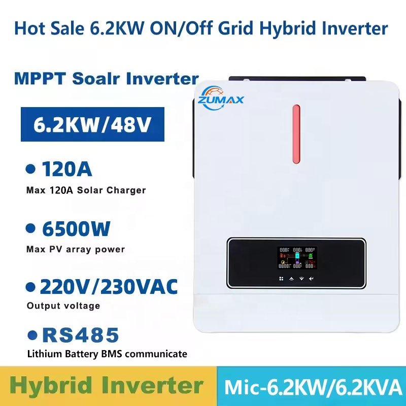 Cheap wholesale Zumax 5KW 5.5KW 6.2KW hybrid solar inverter 5kw 3000watt solar inverter 6200w solar hybrid inverter