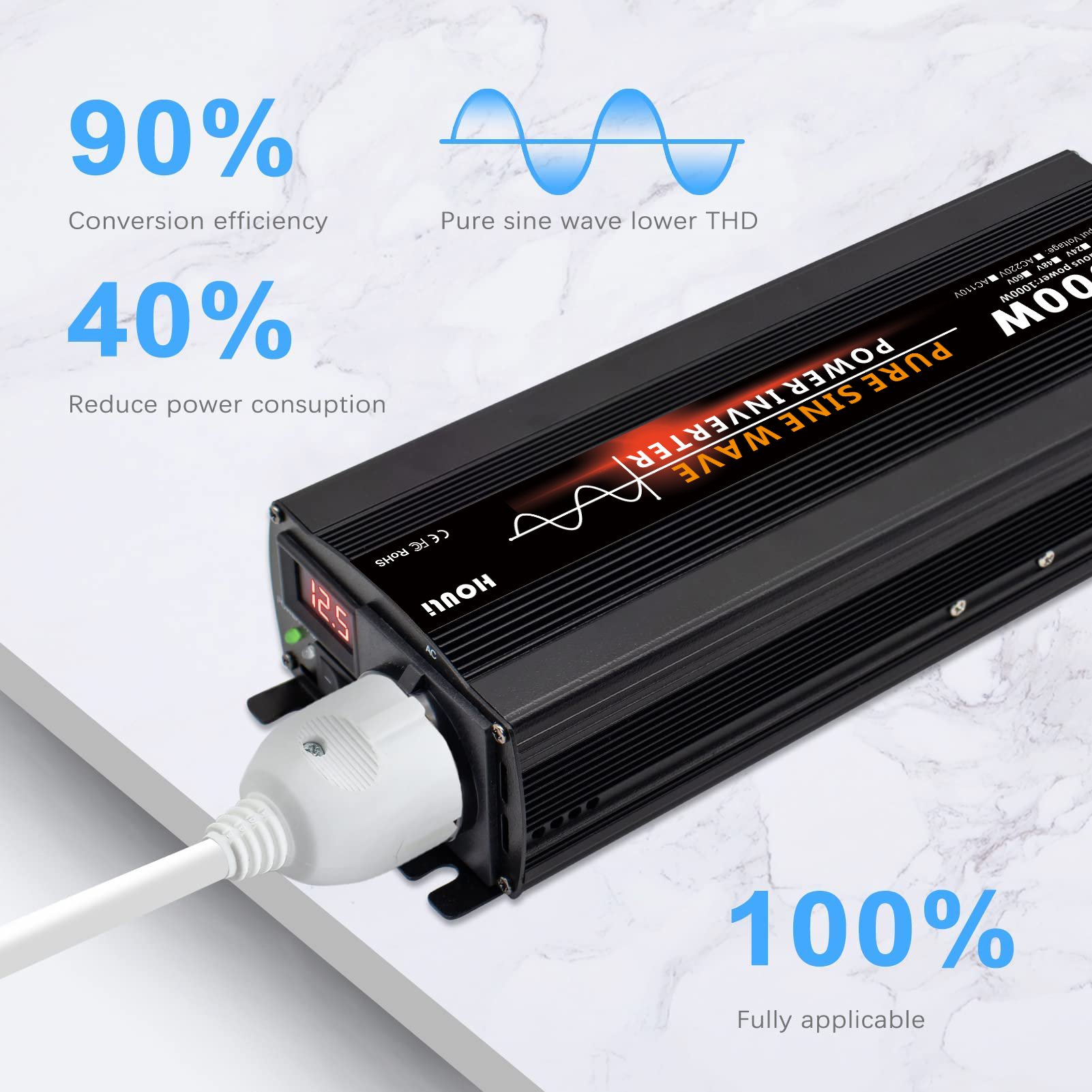 HOULI Pure Sine Wave Car Inverter 2000W 12V 24V to 220V 2000 Watt Solar Power Inverter Onduleur De Puissance De Voiture