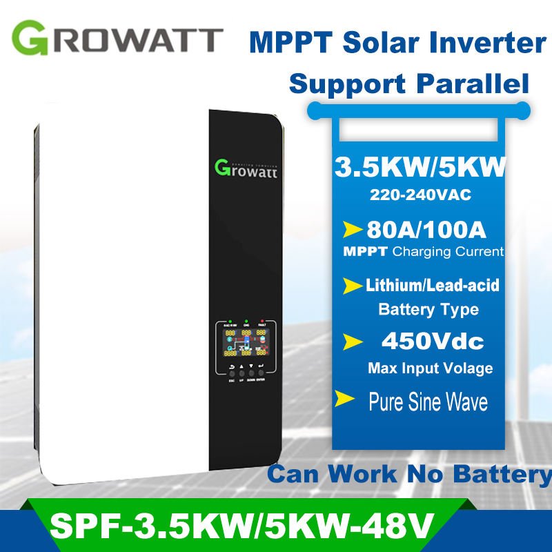 Growatt off grid solar inverter 5kw 5kva wifi spf 5000 es growatt 3.5kw spf 5000es off grid inverter solar system