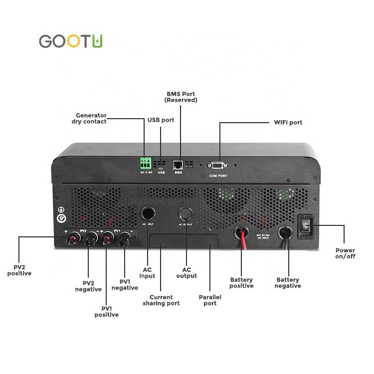 GOOTU 8kw Hybrid Solar Inverter On Off Grid Solar System Grid Tie Inverter With Battery Backup