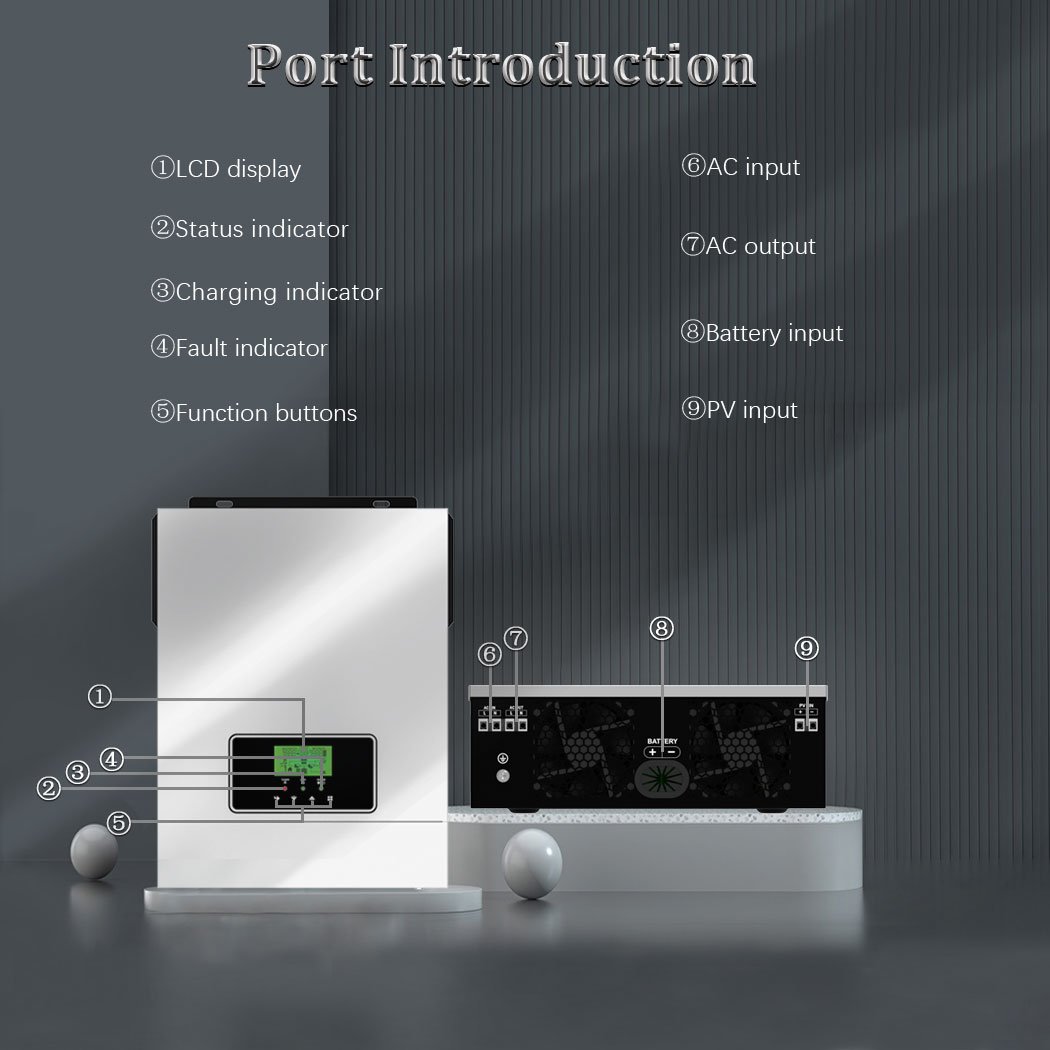 2000/3000W Solar Hybrid Inverter 12/24V AC230V 80A MPPT Solar Charger,PV30-400V Off-Grid Pure Sine Wave Inversor In Support WIFI