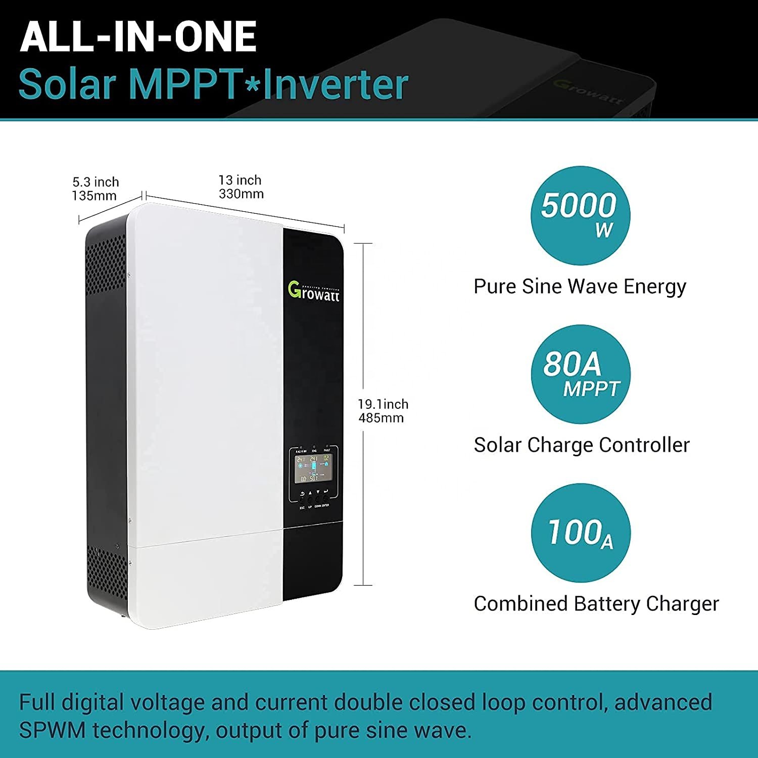 Hot Sale Growatt off grid 5kw 5000w 5000watt dc to ac home 220V mppt solar cell inverter power inverter in stock