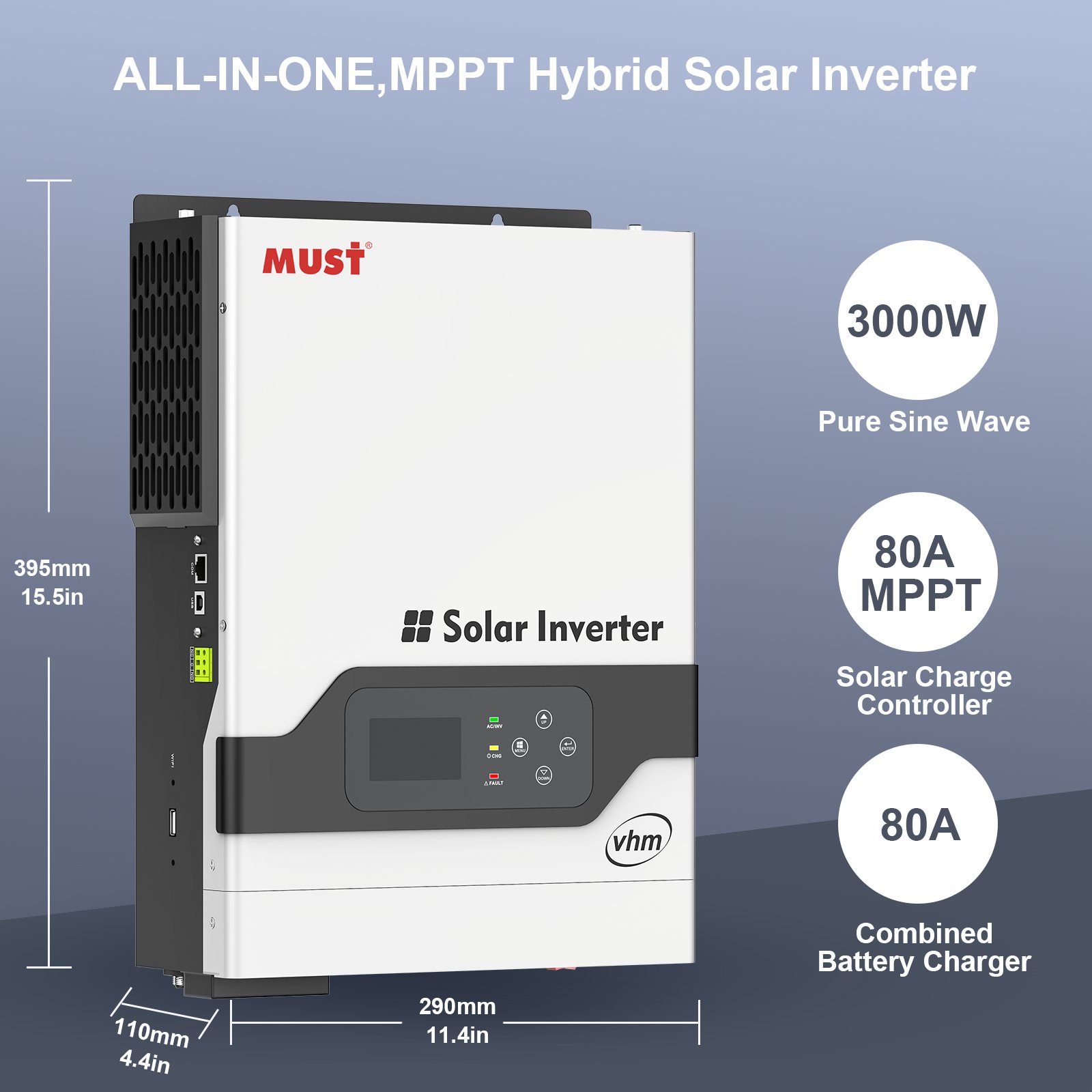 MUST MUST Household PV1800VHM Solar Inverter Off Grid PV Inverter Work Without Battery 1 Phase DC AC PV Invertor