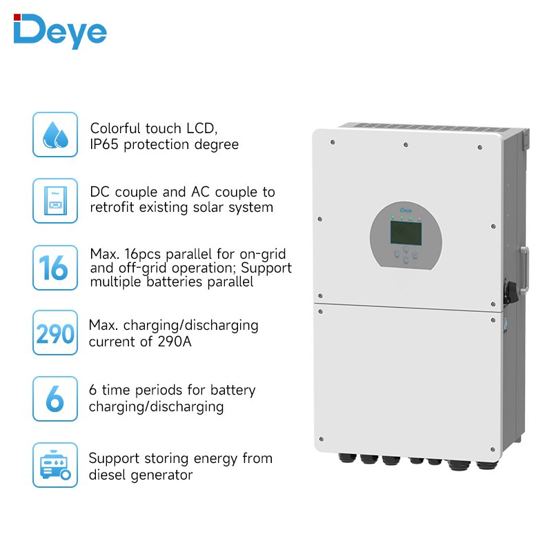 Deye Solar Inverter 220/230Vac Single Phase 12KW 14KW 16KW Hybrid Solar Inverters