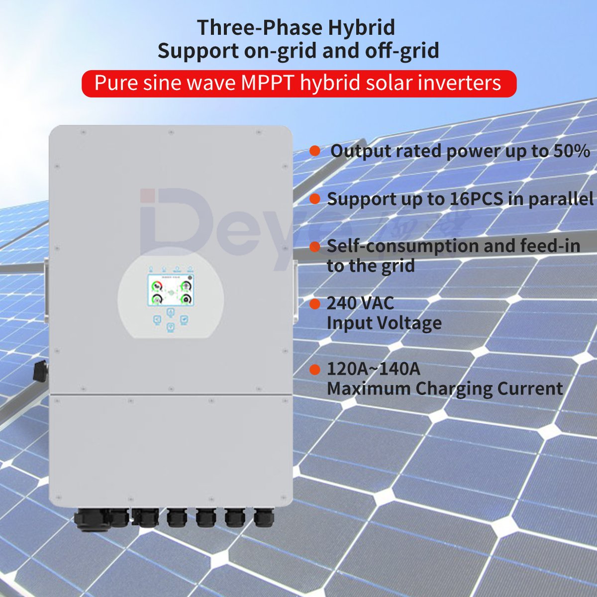 Deye Solar Power Inverter On Grid 3Phase Hybrid Wandler Single Phase Industrial And Commercial use Solar Inverter //