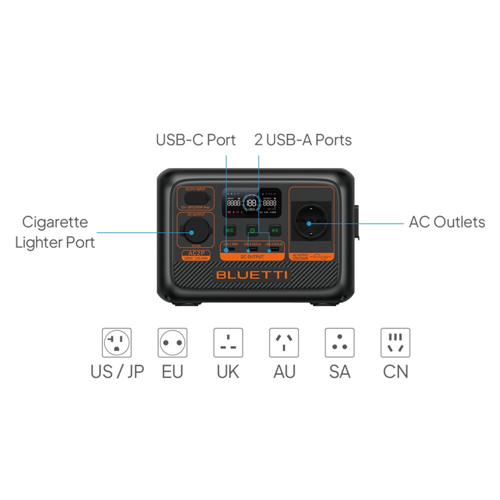 Bluetti AC2P Mini Solar Generator 110V 220V 300W Solar Off Grid Home System Quiet Charging