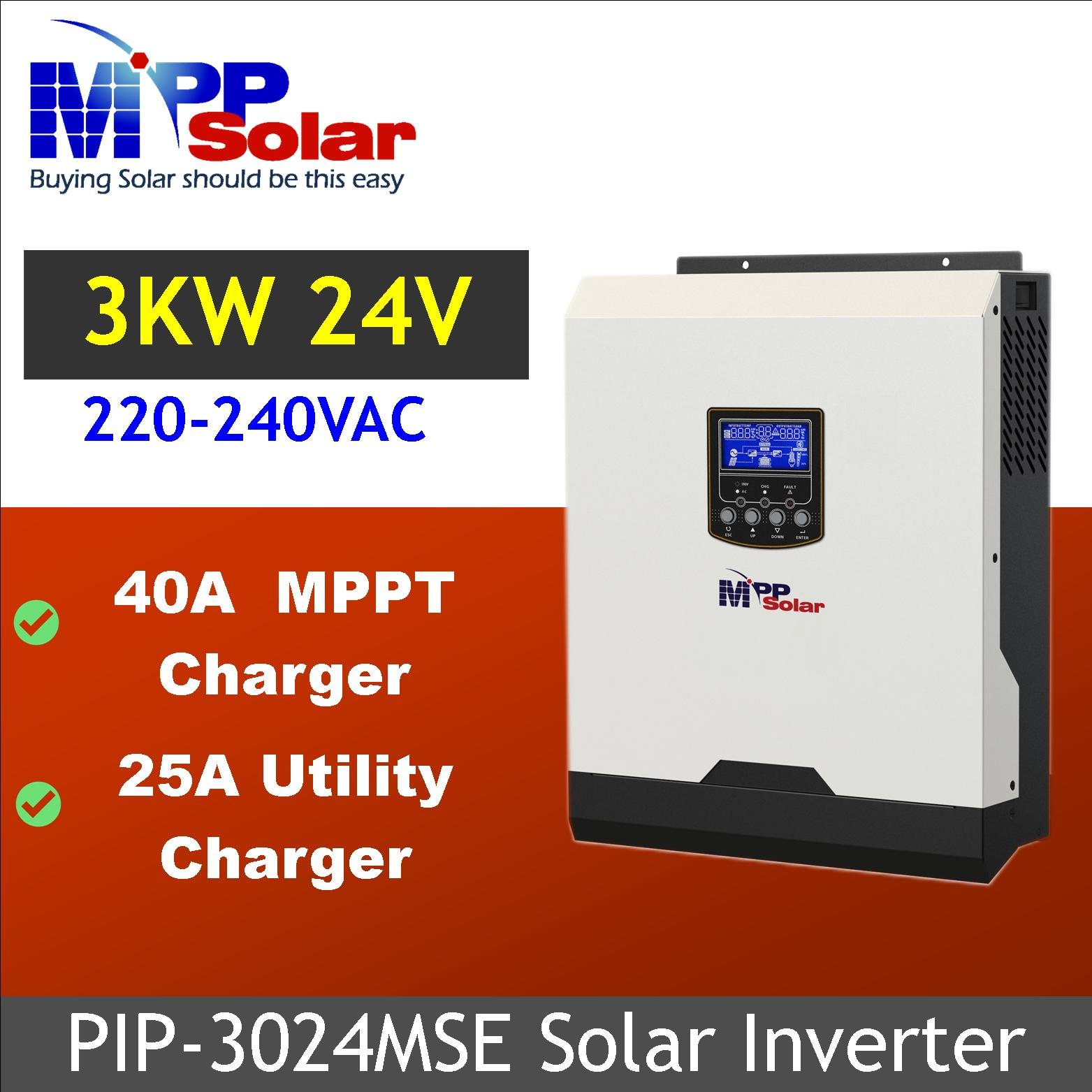 PIP3024MSE plus WiFi 3000w 24v 230v MPP Solar inverter WiFi Max PV input 105v MPPT charger 40A pure sine wave off grid