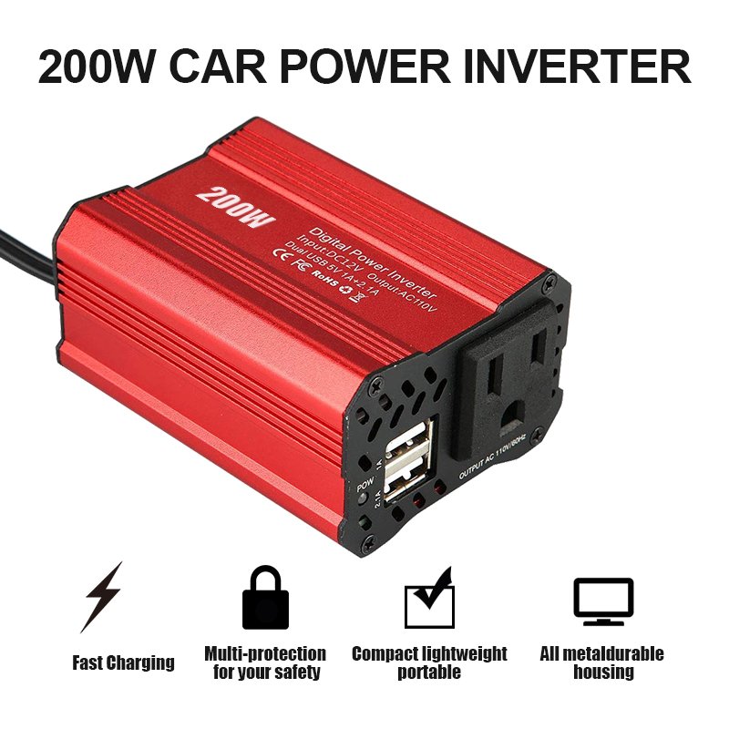 Hot 200W USB Converter 12V 220V AC 110v Pure Sine Wave Solar Panel off grid Car Power Inverter with EU US JP Socket