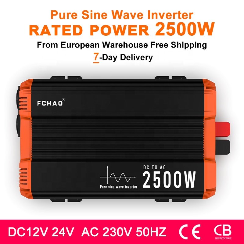 EU 2500W Sine Wave Inverter, Peak 5000W, Car 12V DC to 110V AC Converter Car Charger Travel Camping Essentials