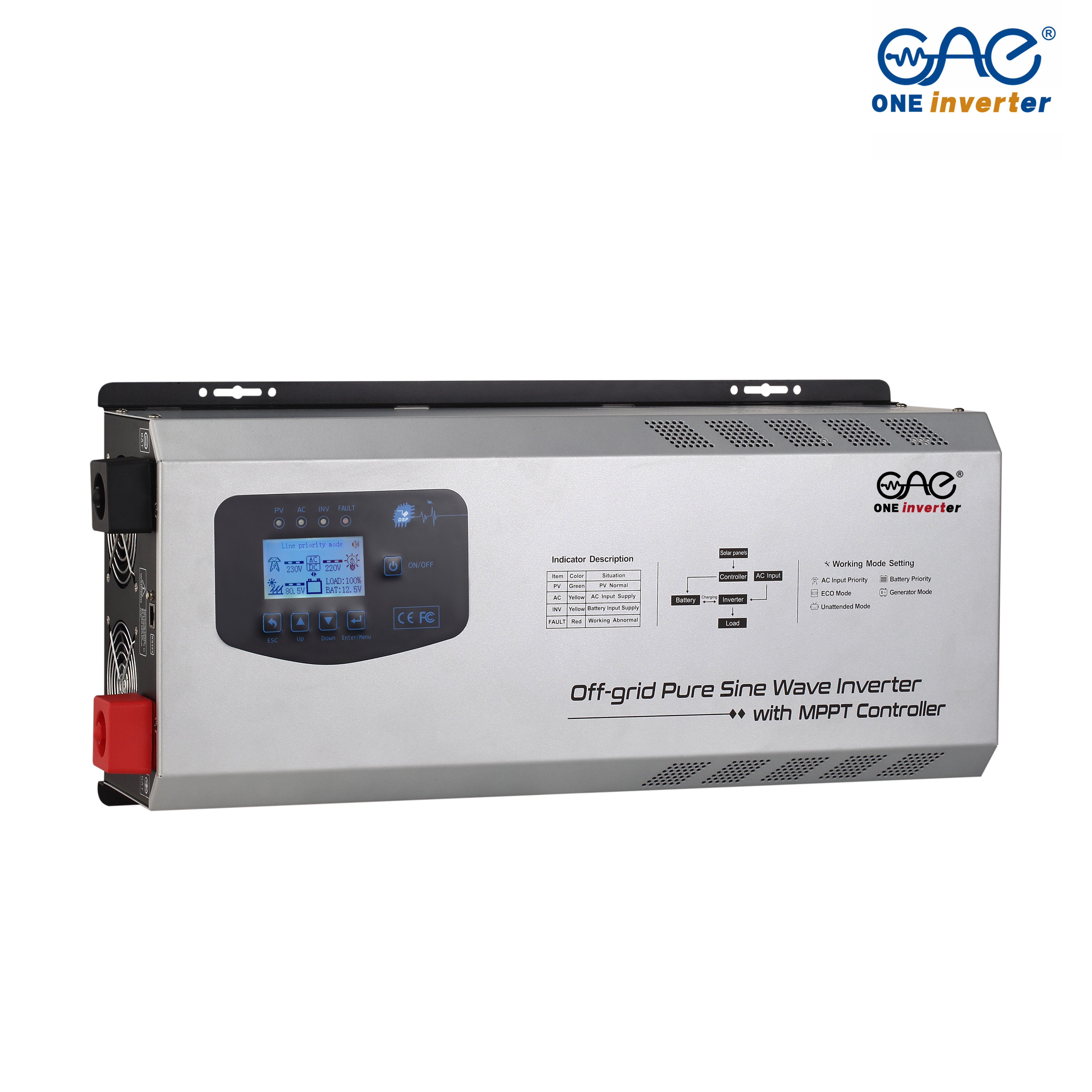 factory price 5kw hybrid 60A mppt solar inverte power inverter 12v 220v pure sine