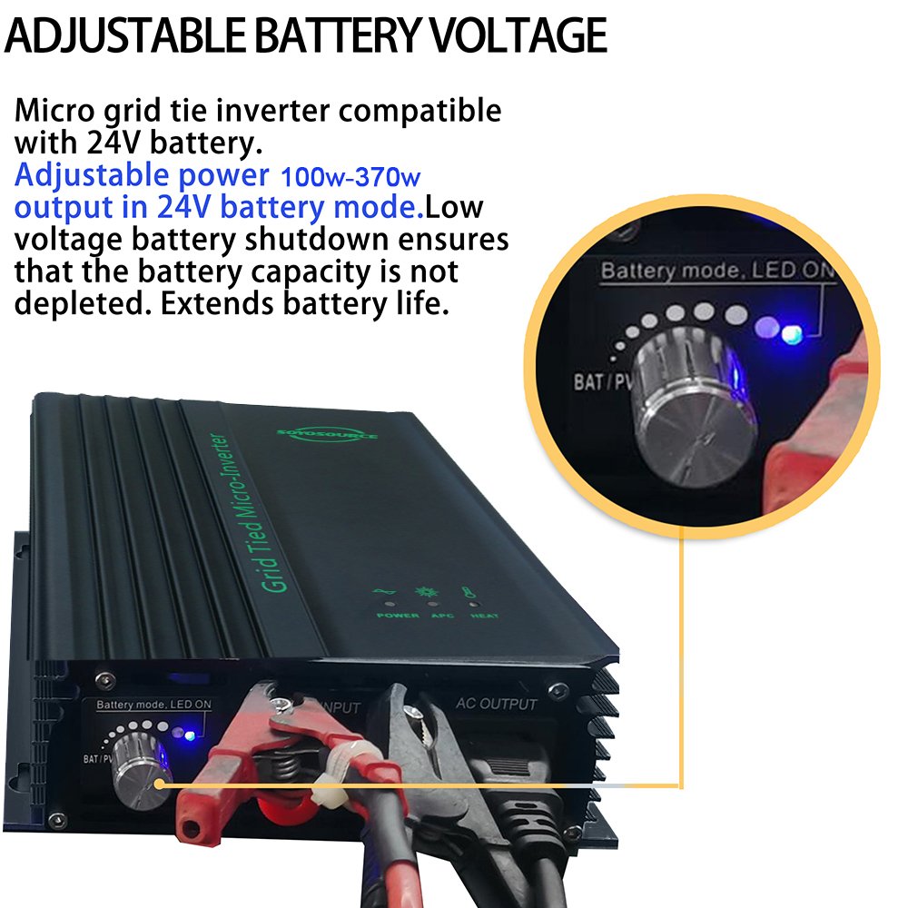 Y&H 600W Grid Tie Inverter DC26V-45V MPPT Pure Sine Wave AC230V for 24V 36V Solar Panel,adjustable 24V Battery Discharge Power