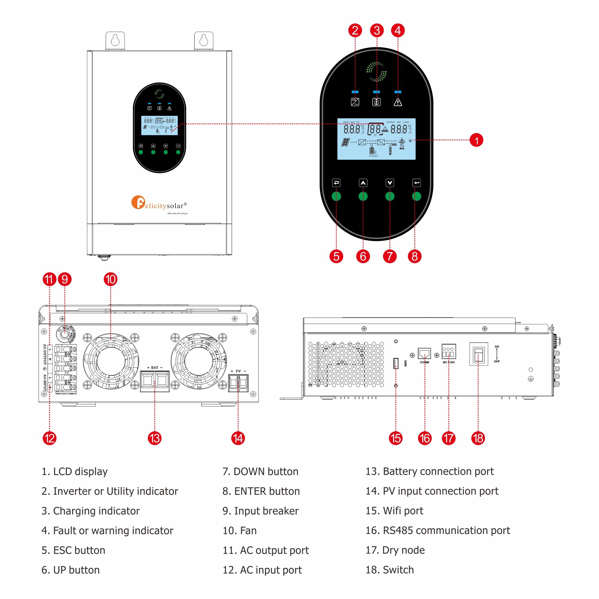 12V 1KW Split Phase Solar Inverter Hybrid grid new energy PV 1000VA 1000W pure sine wave with wifi