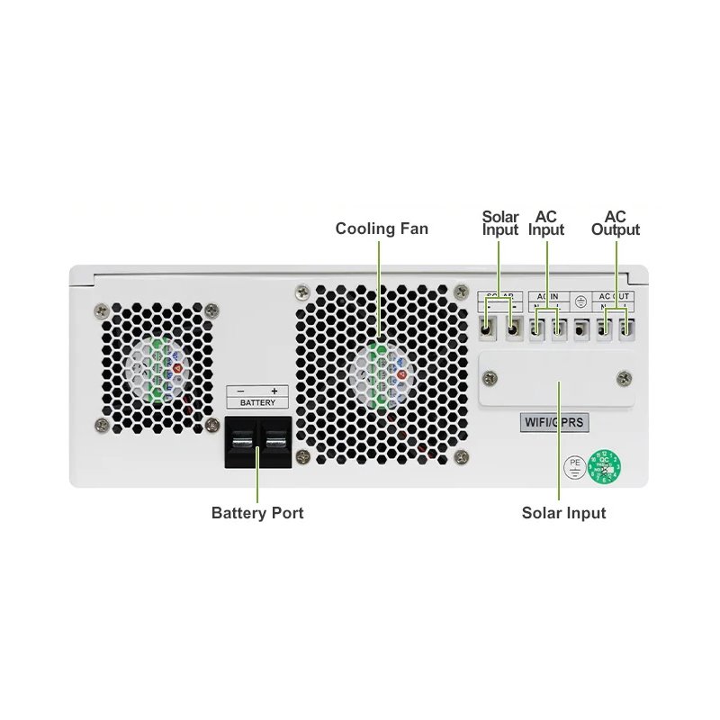 6300W Solar Hybrid Inverter Home Use Single AC Output Grid Connection Switchable MPPT Controller WiFi Communication LED Display