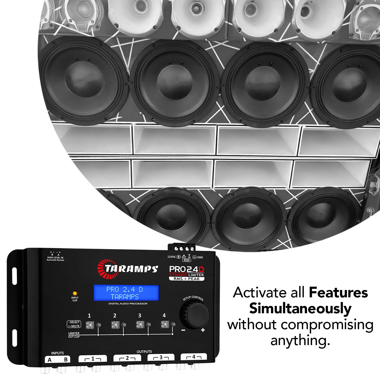 Taramps Pro 2.4D Dynamic Peak DSP Crossover Full Digital Signal Processor and Equalizer Peak Limiter Function 4CH Out Car Audio