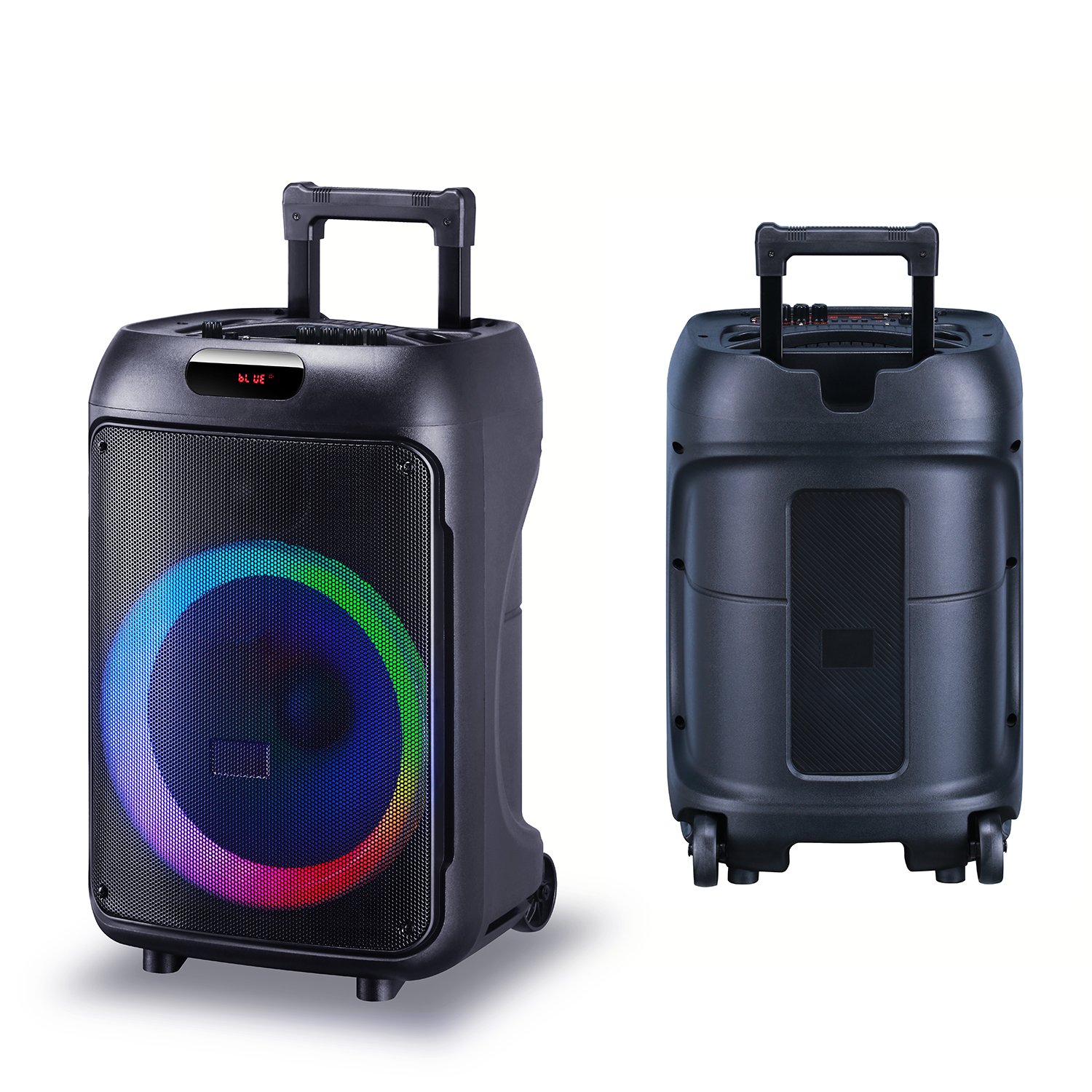 JBR-1205 12 inch wireless blue-tooth super bass karaoke speakers with mic RGB light active woofer trolley outdoor party speakers
