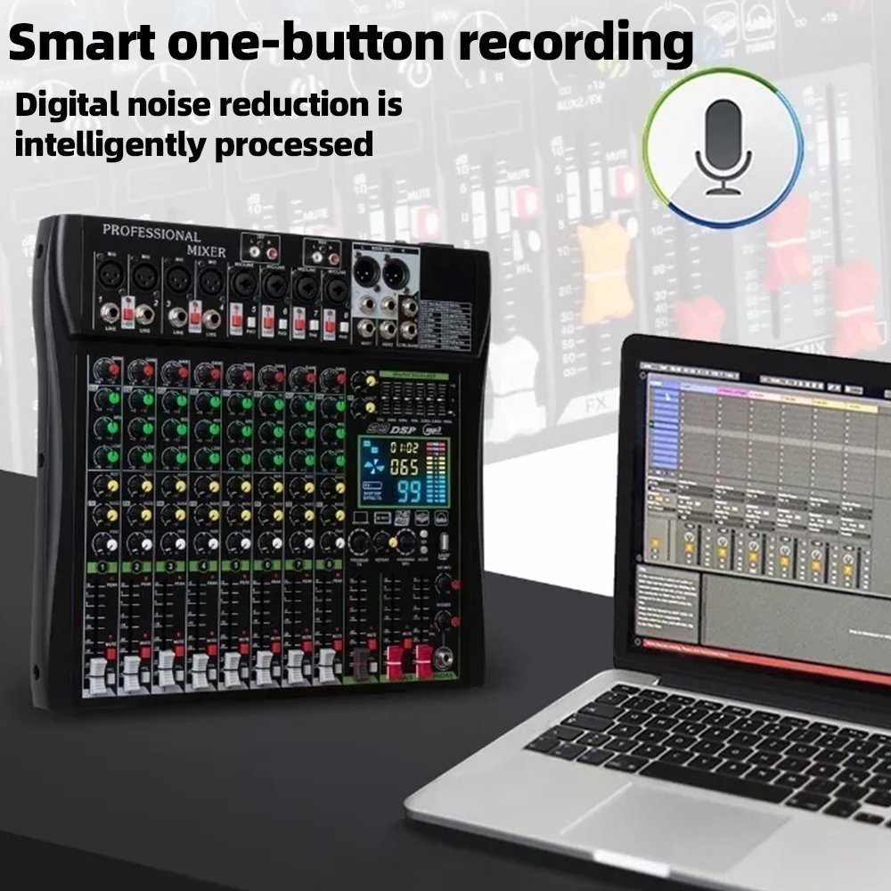 GT80S Ultra Edition,8 Channel Audio Mixer with 99DSP + MP3 Playback + 48V Phantom Power,Studio Music Recording DJ Controller