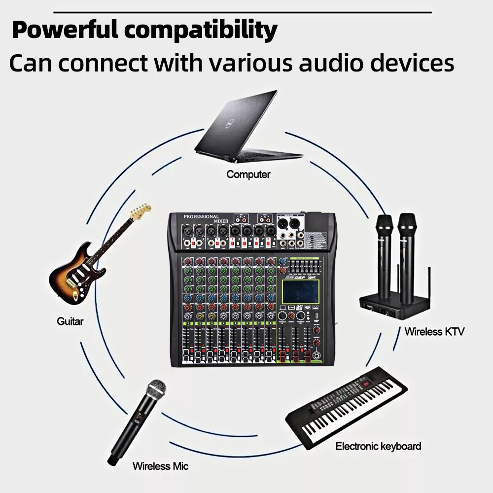 GT80S Ultra Edition,8 Channel Audio Mixer with 99DSP + MP3 Playback + 48V Phantom Power,Studio Music Recording DJ Controller