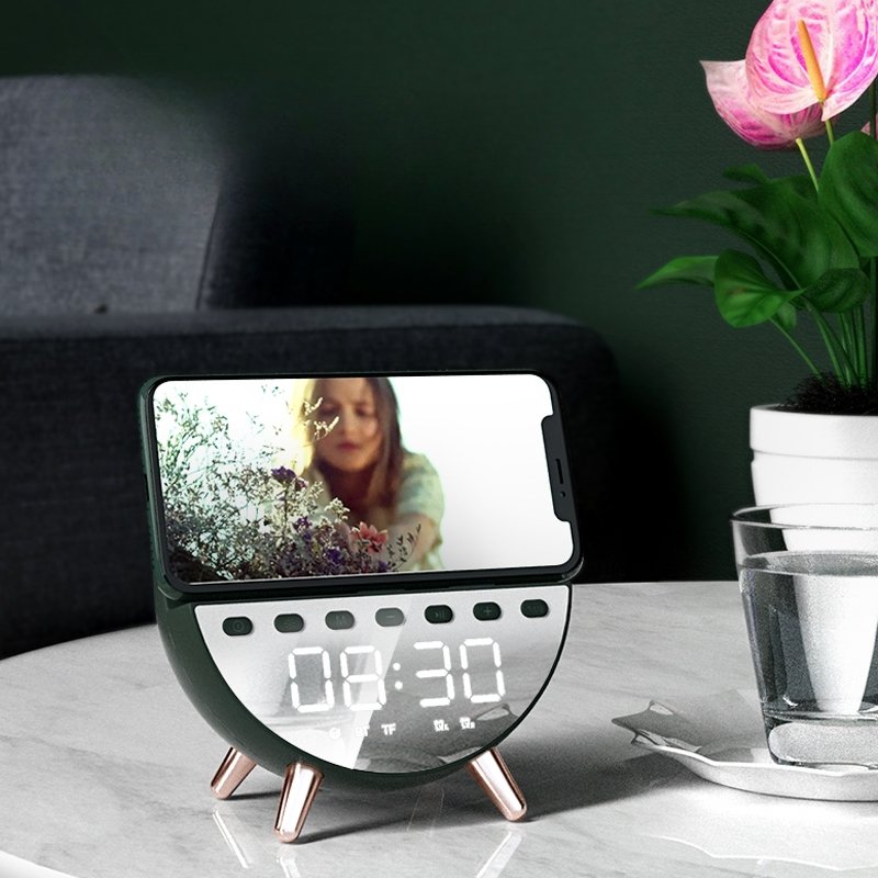 The Newest Alarm Clock Mini Smart Portable Bt Speakers 3 in 1 Multifunction night Light speaker with Wireless Chargers