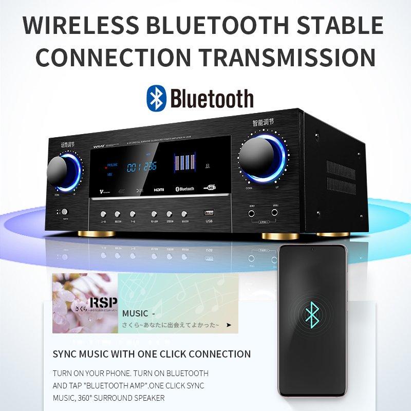5.1 Power Amplifier Home High-power Professional Bluetooth HIFI Fever Subwoofer Home Theater Amplifier