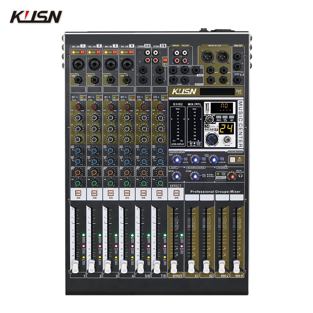 8 Channel 2 Group Digital Mixer Professional Audio Mixing Console Mini Sound Mixer Console with 24-bit DSP Bluetooth MP3 USB