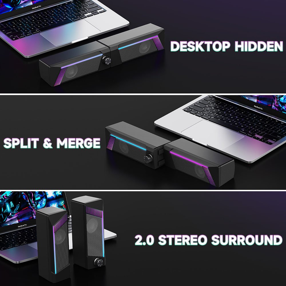 Colorful LED Digital Speaker Electronic Gadgets USB Desktop Subwoofer Laptop PC Sound Bar Wired Computer RGB Wireless Speakers