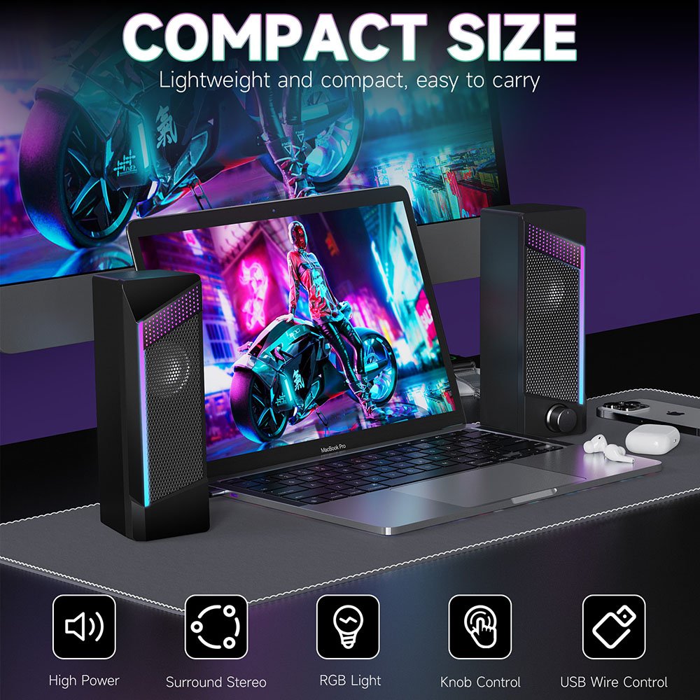 Colorful LED Digital Speaker Electronic Gadgets USB Desktop Subwoofer Laptop PC Sound Bar Wired Computer RGB Wireless Speakers
