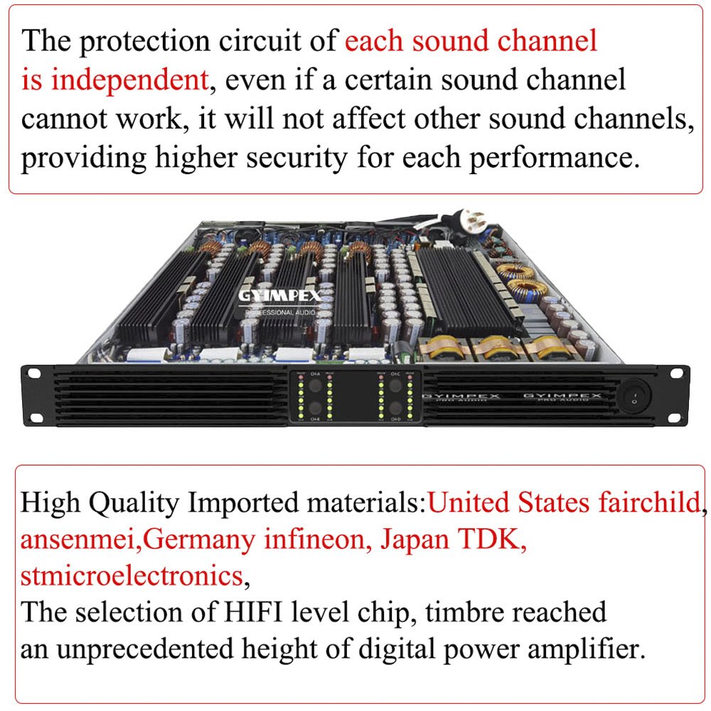 OEM/ODM High Quality Audio Amplifier 80-296v 1U 4*2000W 4 channel class d high power amplifier 3 years Guarantee