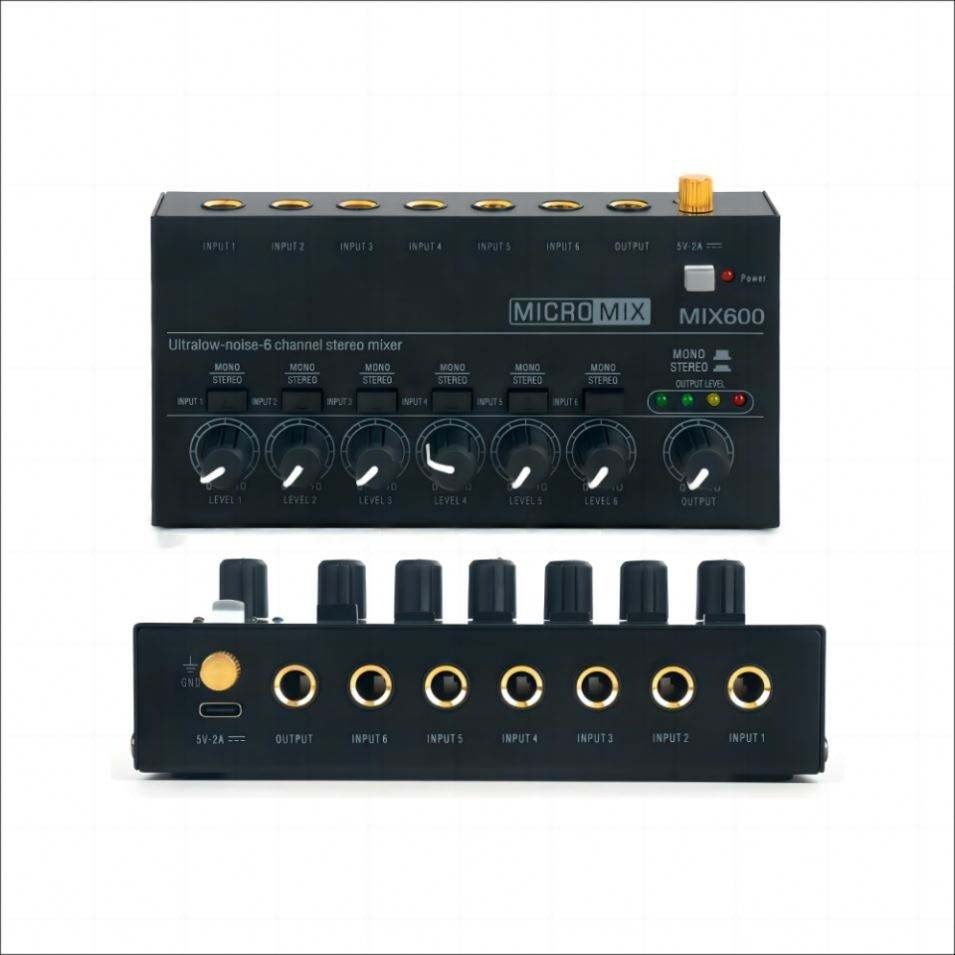 MIX600 Professional Low-Noise 6 Channel Line Mixer Mini Sound Mixer Microfono Guitar Instrument for keyboard/drum sets/sub mixer