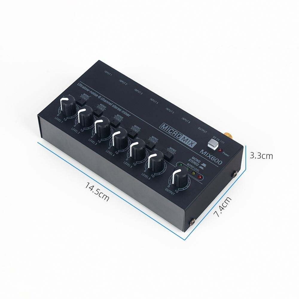 MIX600 Professional Low-Noise 6 Channel Line Mixer Mini Sound Mixer Microfono Guitar Instrument for keyboard/drum sets/sub mixer