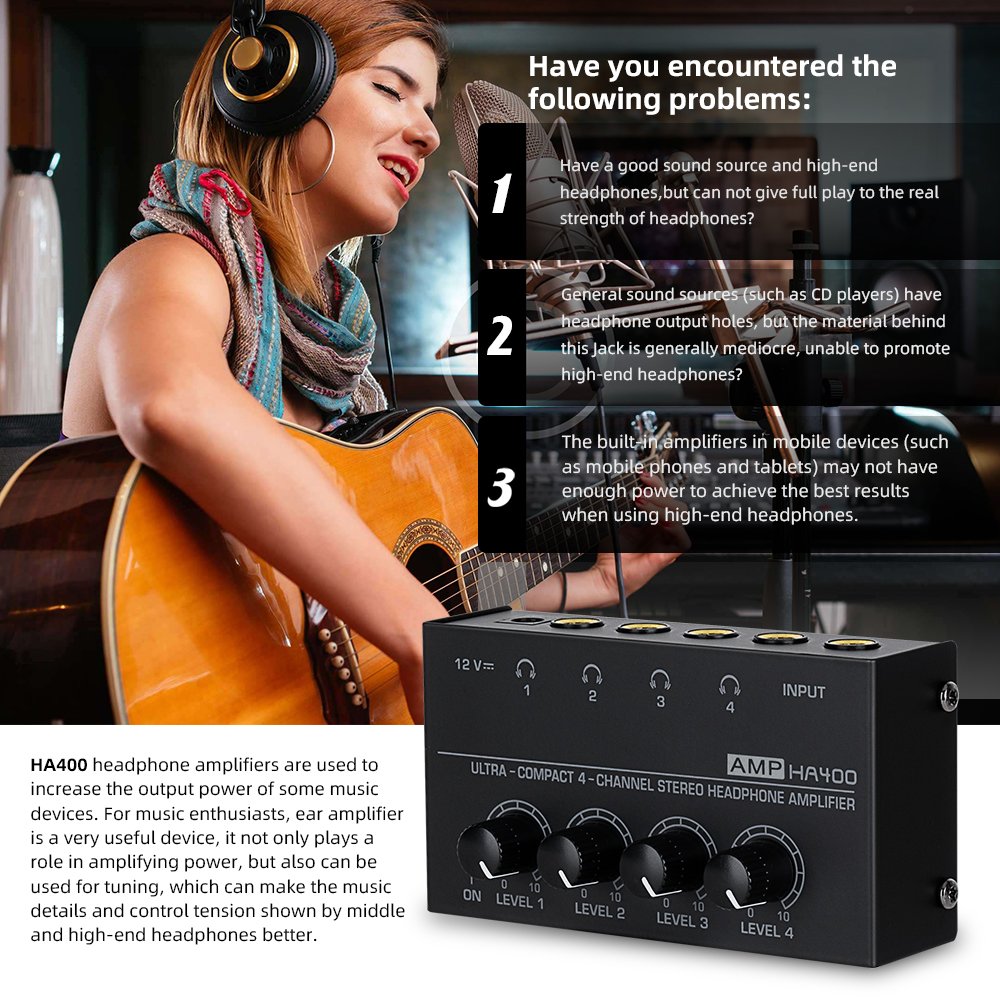 HA400 metal stereo headphone amplifier 4 channels portable hifi headset power amplifier home audio interface