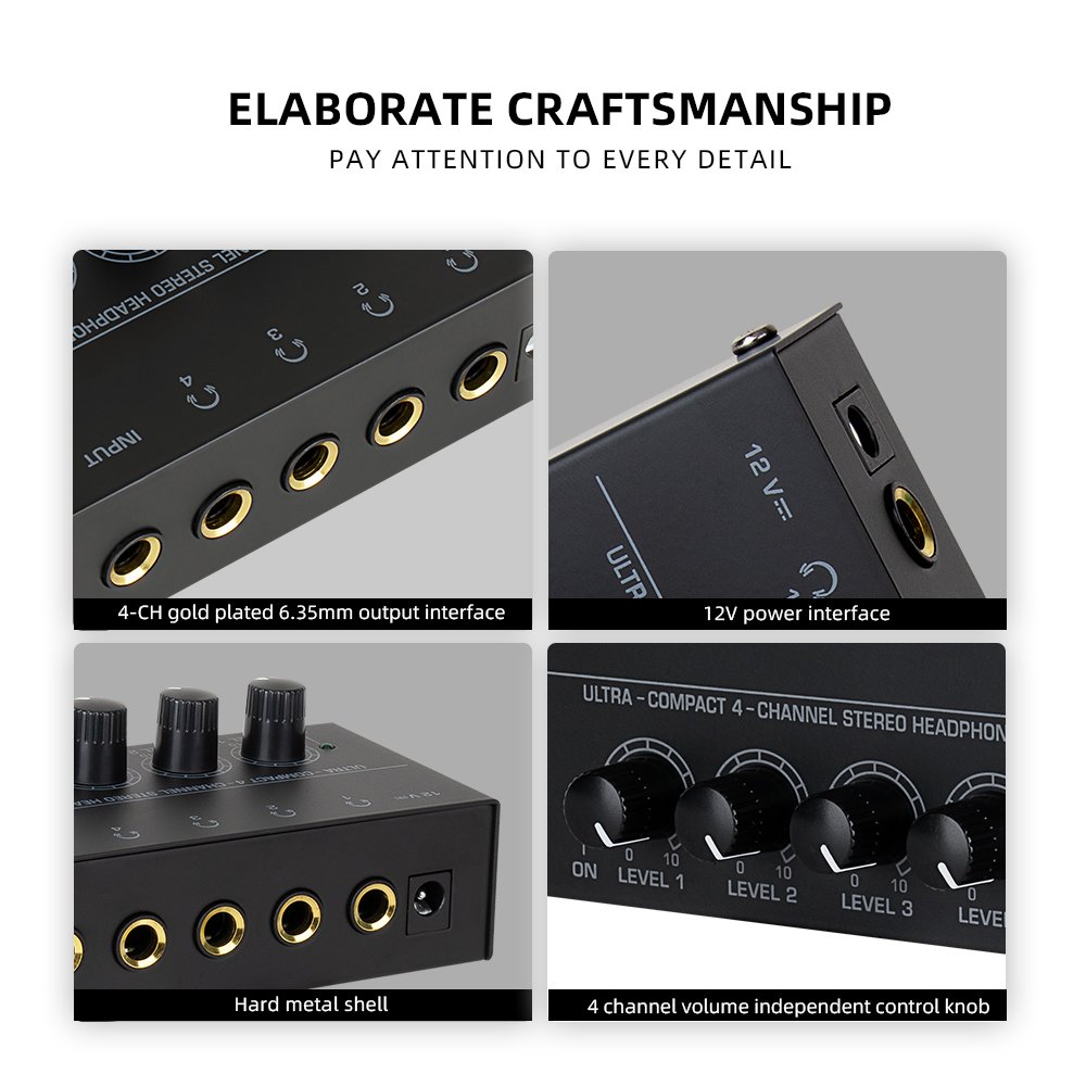 HA400 metal stereo headphone amplifier 4 channels portable hifi headset power amplifier home audio interface
