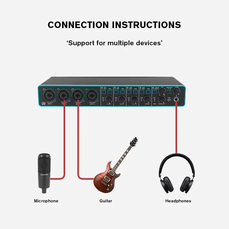 Voxfull UMC404 Mini 4 Channel 4x4 24-Bit 192 kHz Mixer DJ Console recording Sound Card Podcasting Studio musical instrument