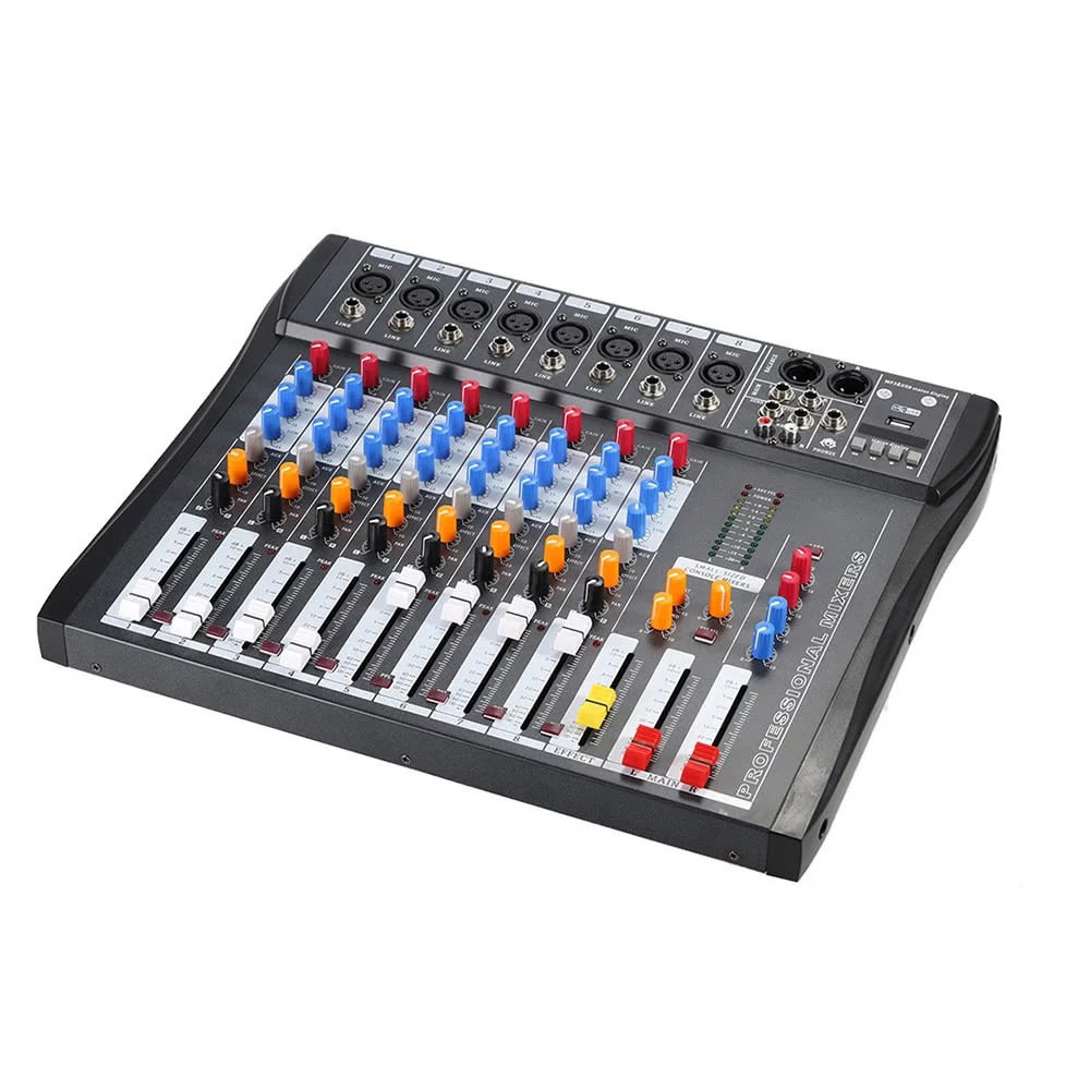 Professional 8 Channel USB Audio Sound Card Mixer DJ Mixing Console, 48V Phantom Power Monitoring Amplifier Mixer