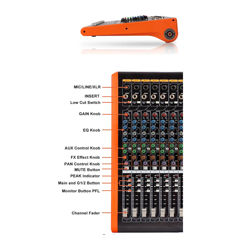 16 Channel Professional Microphone Line Mixer with USB Bluetooth Sound System Mixing Console