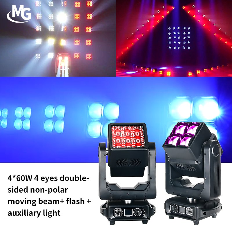 4PCS 60W Dual Face Beam Wash Strobe Pixel Moving Head Light 360 Degree Infinite Pan Tilt Movement for Stage Bar Disco Club